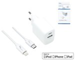 Kit de recharge USB C+A 20W, PD, blanc, 1m Lightning/C 20W, 3,6V~5,9V/3A ; 6~9V/2A ; 9V~12V/1,5A